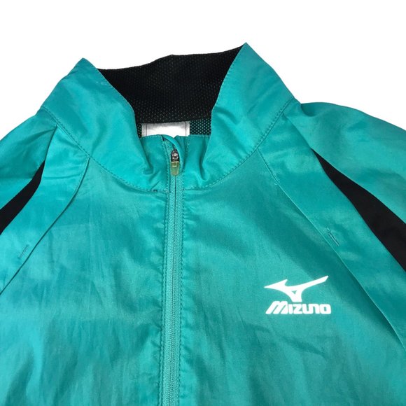 MIZUNO Athletic Windbreaker Warm Up Jacket Teal Green.  Black.  Mock Neck Zip M - Picture 7 of 12